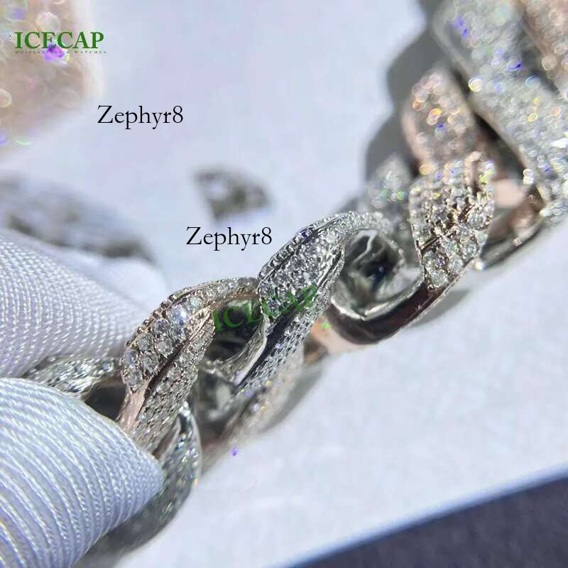 New Two-Sided Handset VVS Moissanite Cuban ks Chain Hiphop Men Dia Necklace