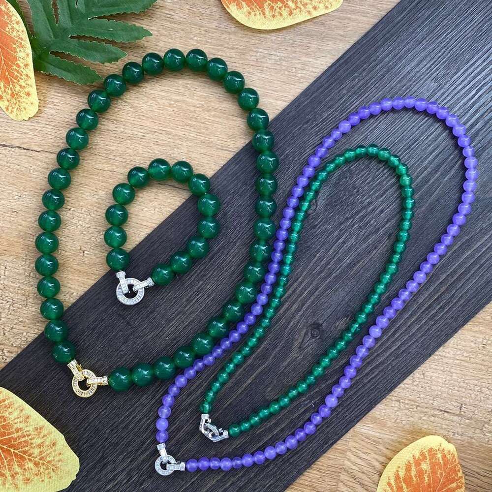 New style natural green agate necklace, simple crystal jadeite color series bead, Chinese trend jewelry gift