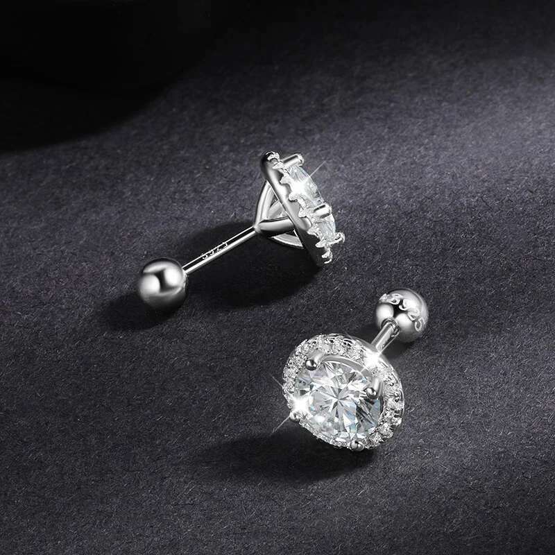 EWYA Trendy 0.5-1ct D Color Round Moissanite Screw Earring For Women Wedding Fine Jewelry S Sterg Sier Dia Earrings