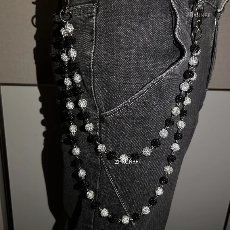 1pc Hip Hop Jewelry Wallet Chain 10mm Disco Rhinestone Cluster Ball Beads Pendant Bag Jeans Pocket Belt Chain 250303