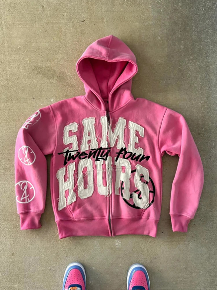 Man Clothes Letter Print Retro Oversized Hoodie Women Y2K Street Hip Hop Harajuku Casual Zipper Sweatshirt Women ropa hombre 250304