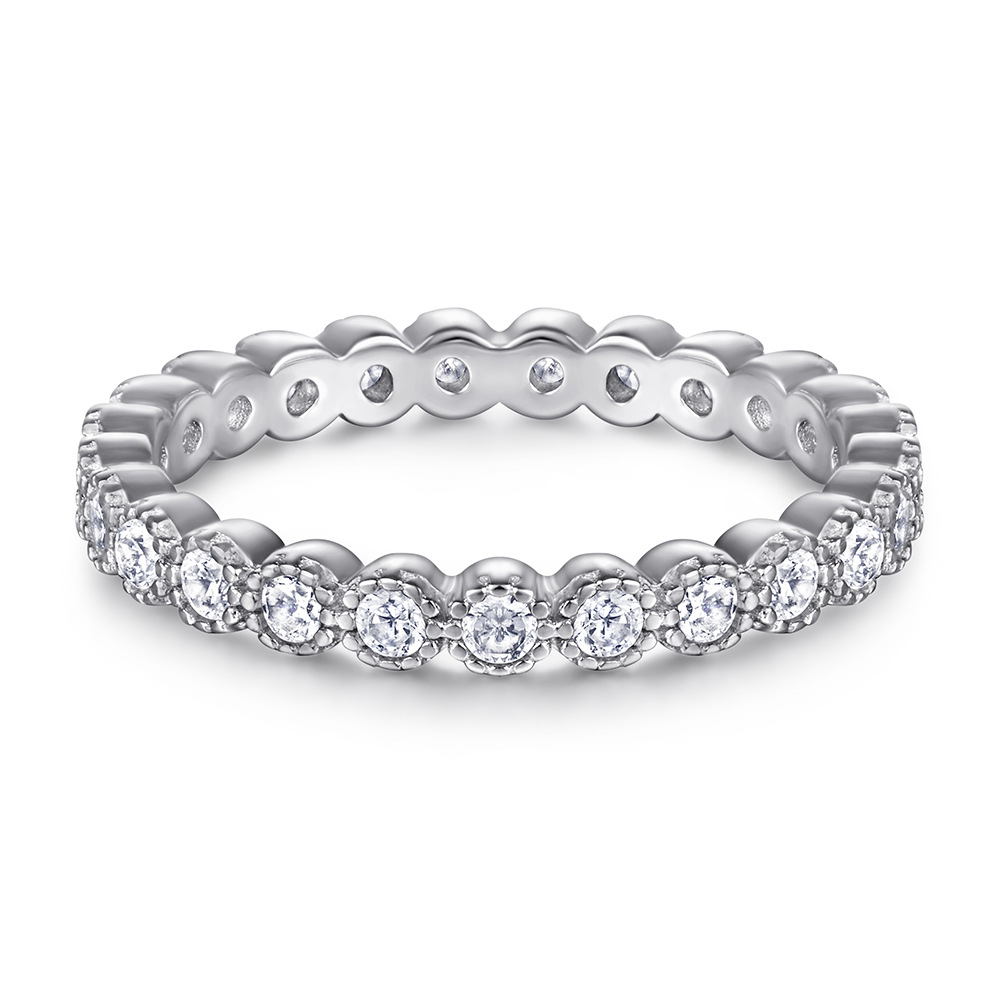 Ins Top Sell Wedding Rings Simple Fashion Jewelry Real 100% 925 Sterling Silver Single Row White Moissanite Diamond Party Eternity Women Engagement Ba