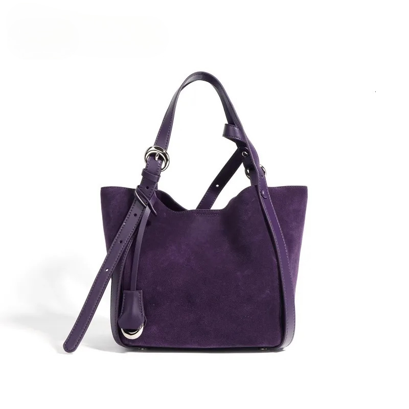 Women Retro Suede Leather Bucket Crossbody Bags Large Capacity Shoulder Tote Bag Handbags
