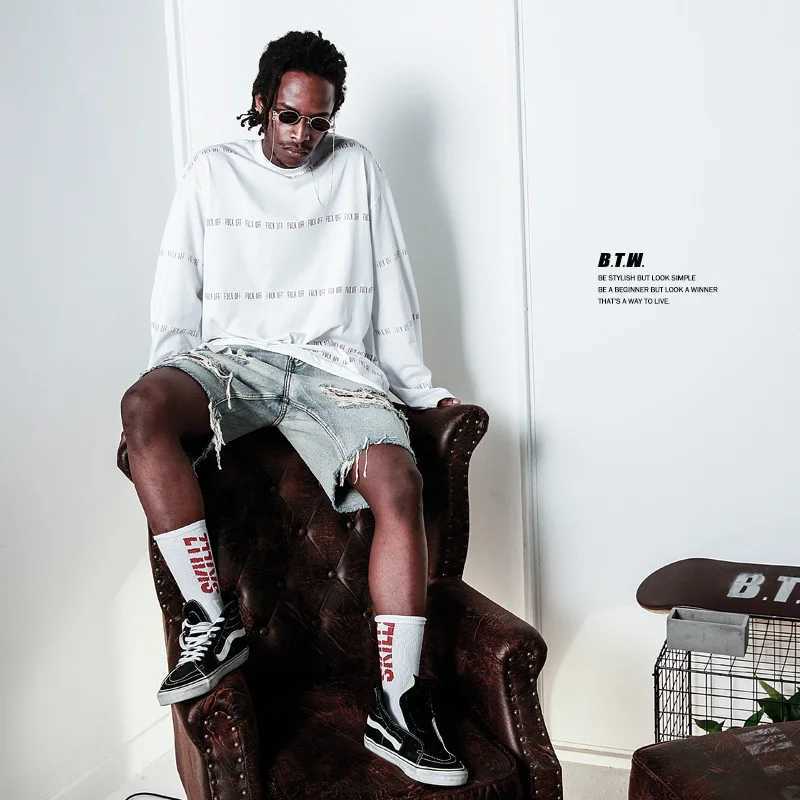 Summer Mens Fashion Hiphop Hole Denim Shorts Rough Edge Beggars Capris Men Jeans Short PantsT250305
