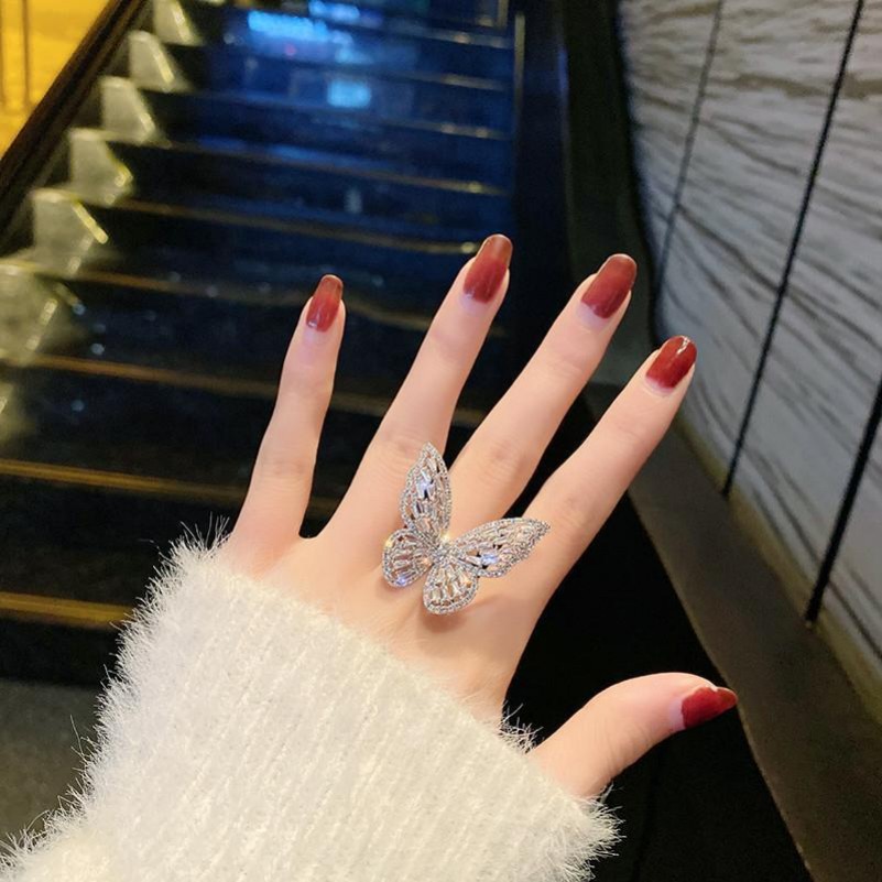 Open Adjustable Rings For Women Hollow Butterfly Ring Exaggerated Ring Luxury Zircon Ring Korean Fashion Jewelry Accessories