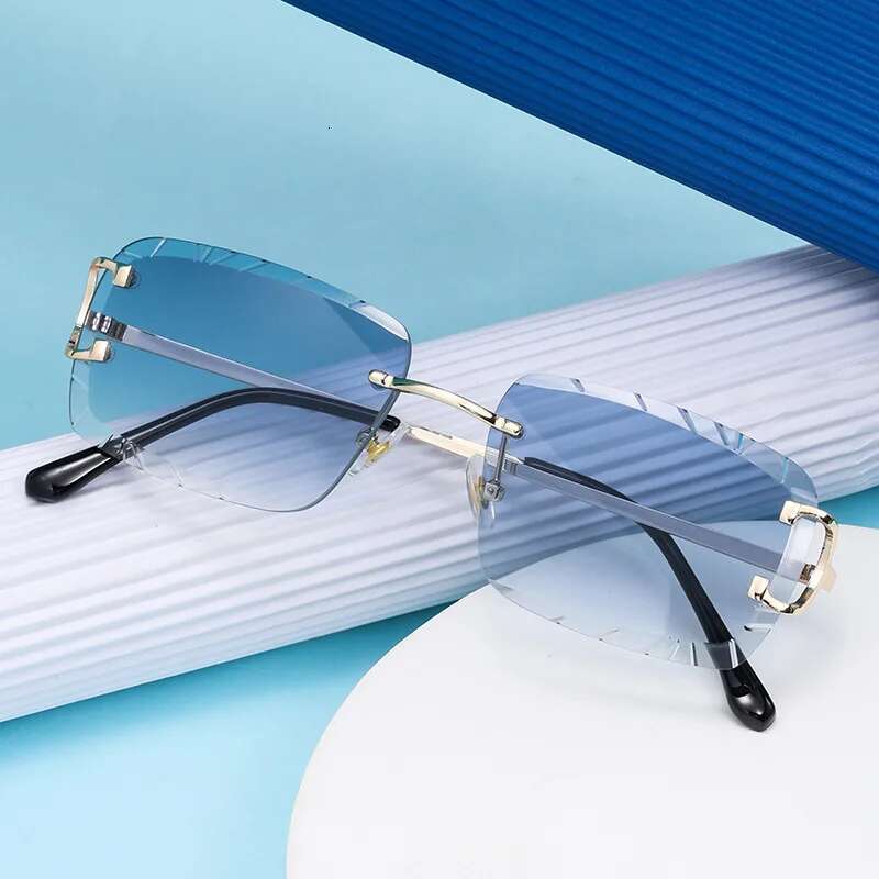 Caterside Rimless Gradient Square Sunglasses Man Dia Cupronickel Frame Sun Glasses Punk Women Small Frameless Eyewear UV400