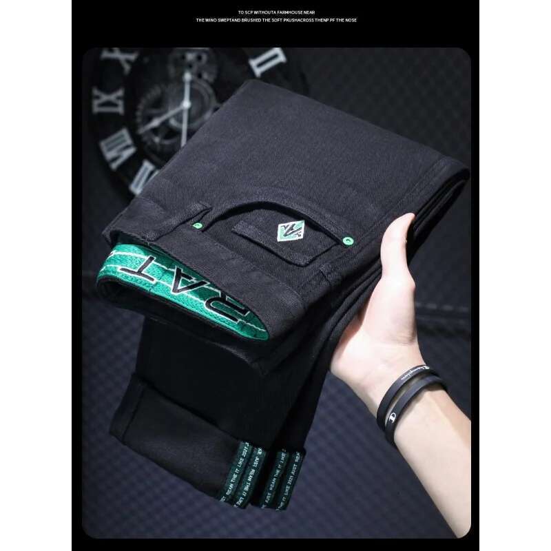 High-End Quality 2024 New Black Jeans Men's Youth Large Size Simple Fashion Stretch Slim Casual Trousers