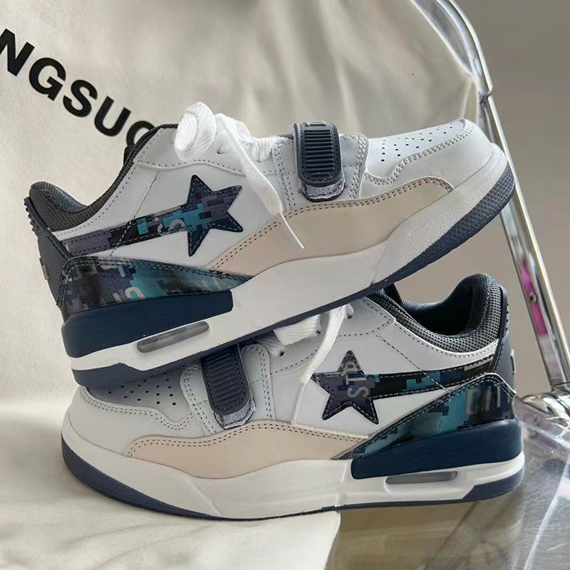 2025 New China-Chic Color Contrast Star Air Cushion Sneakers for Male Students Versatile Trend Light Basketball Running Shoes for Female Students