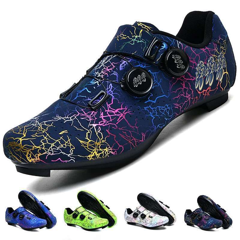 New Professional Men Locking Booster Breathable Double Knob Buckle Women SPD Hard-Soled Road Cycg Shoes