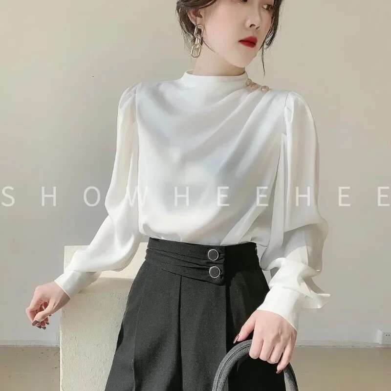 Satin Women's Shirts New Solid Casual Blouses Silk O-Neck Ladies Clothing Loose Long Sleeve Spring/Summer 2023 Fashion Tops