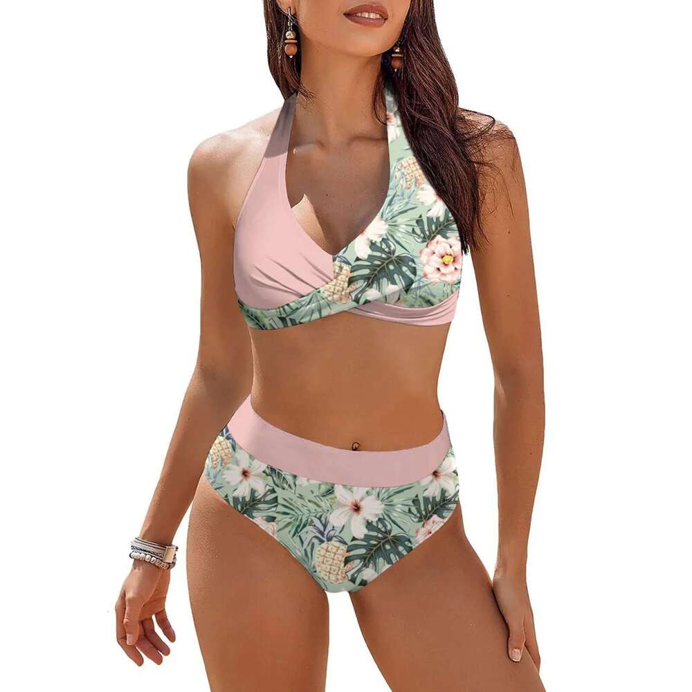 Deep Sexy V-Neck Ruched Woman Swimsuit Fashion Leoaprd Print Two Piece Bikini Swimwear Female Summer Brazilian Bathing Suit Km-Ly