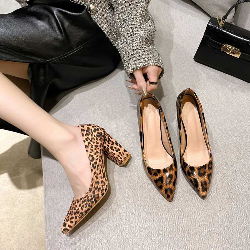 Leopard shoes wen thick h Zapatos Leopard Mujer high heels wen sexy high heels Y250304