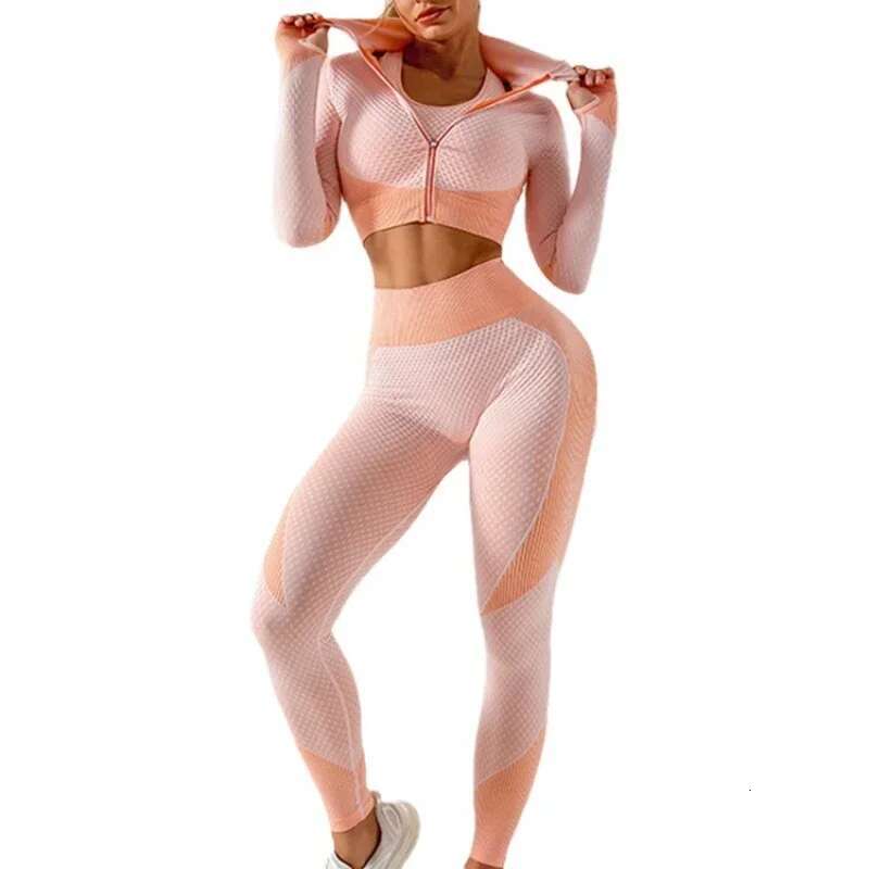 Popular Seamless Knitted Yoga Wear For Autumn And Winter, Sexy Butt-Lifting Fiess Sports Three-Piece Set