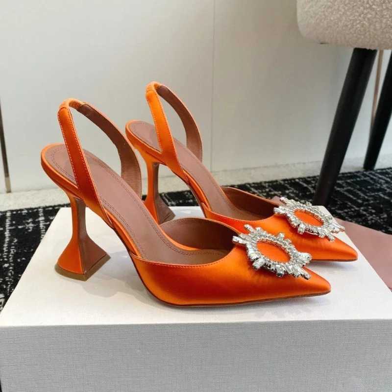 2024 Bow Rhine High H Suower Silk Pointed Party Sandals For Wen Wedding Shoes Y250304
