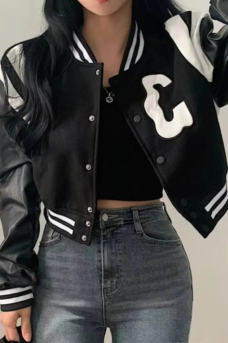 Autumn Cropped Bomber Jacket Coats Women Vintage Korean Fashion Oversize Gothic Style Baseball Short Jackets Chic Streetwear 250304