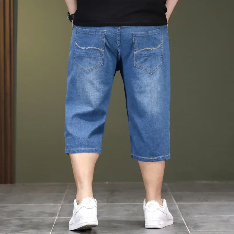 Loose Large Size Jeans Long Shorts for Men High Waist Plus 40 42 44 48 Summer Denim Knee Length Cropped Male Dad Trousers 250304