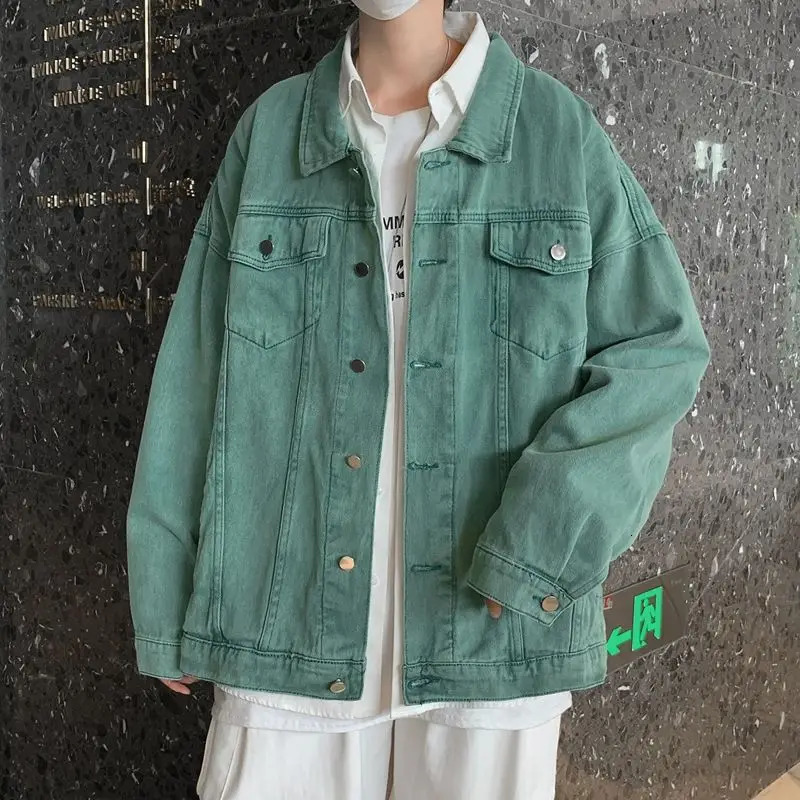 Lapel n Versatile Spring Autumn Denim Jackets for Men Trendy s Loose Boys Couples Solid Color Jacket Tops 250225