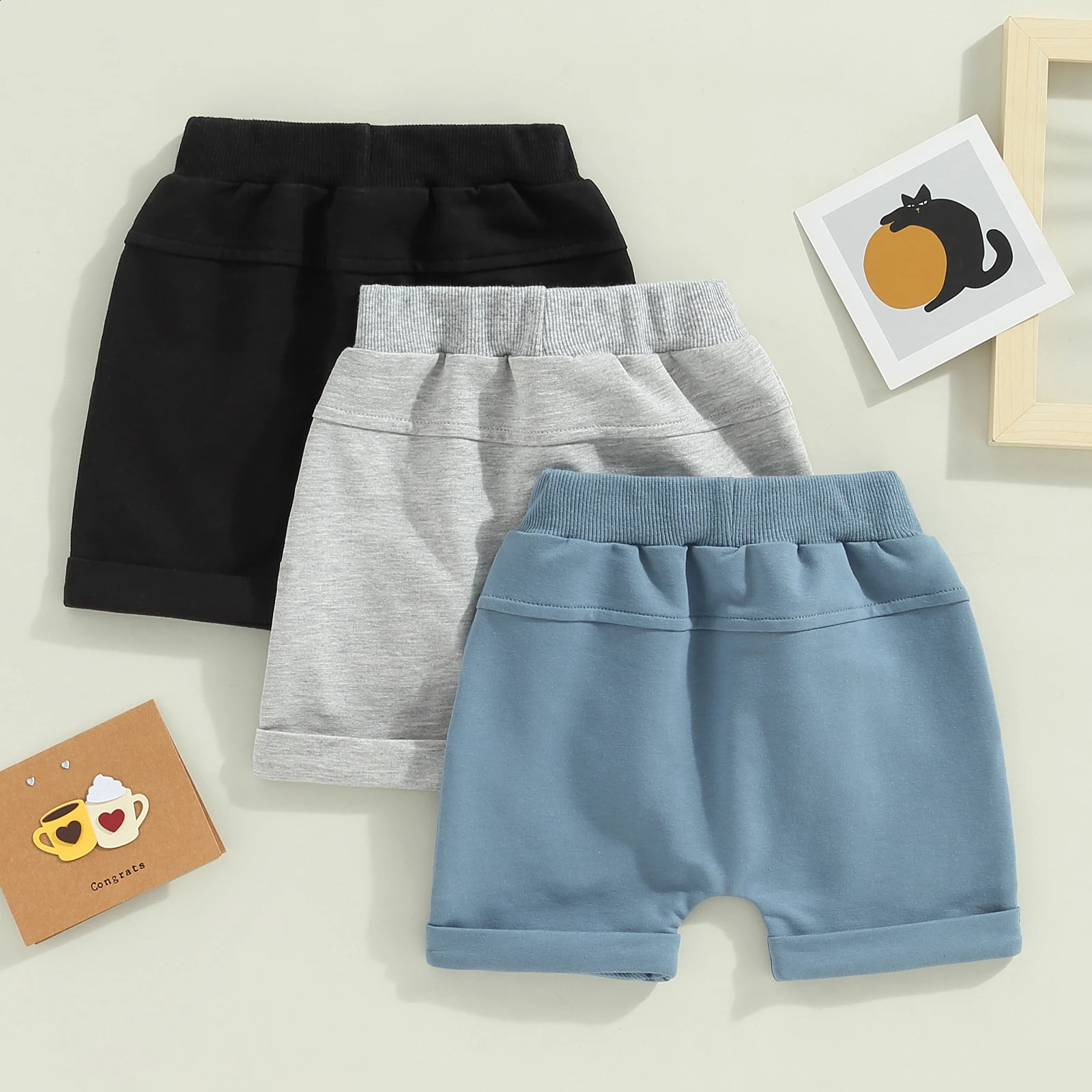 Kids Toddler Boy 3 Pack Shorts Set Casual Solid Loose Drawstring Shorts Sweatpants Athletic Workout Sport Pants Shorts 250304