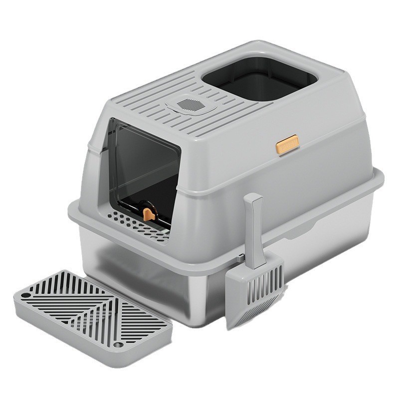 Fully enclosed stainless steel cat litter box, large anti odor, super large cat toilet, enclosed cat litter box, pet supplies