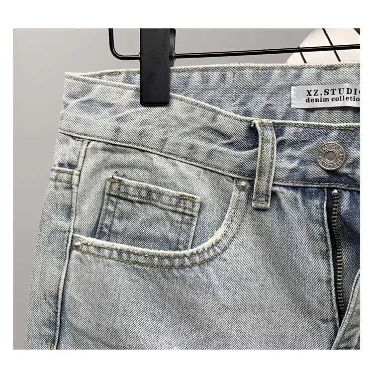 Summer Mens Scratched Broken Denim Shorts Men Fashion Brand Beard Splice Stretch Ripped Short Jeans PantsT250305