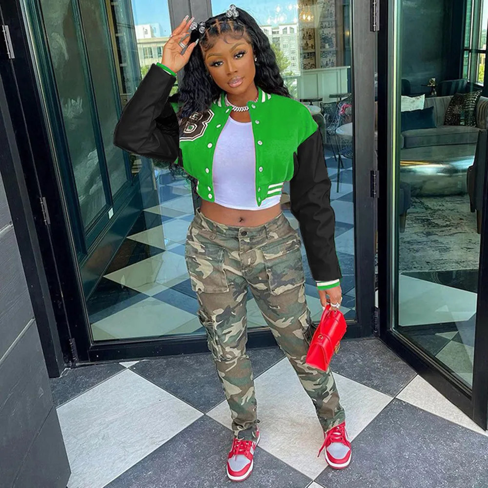 Baseball Jacket Womens Spring Autumn Clothing Fashion Casual Ladies Patchwork Crop Jackets Coats 250304