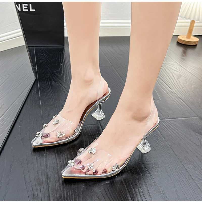 2025 New Fi Rhine Decoration Wens Transparent High H Sandals Point Toe Wedding Party Brand Wens Sandals Y250304