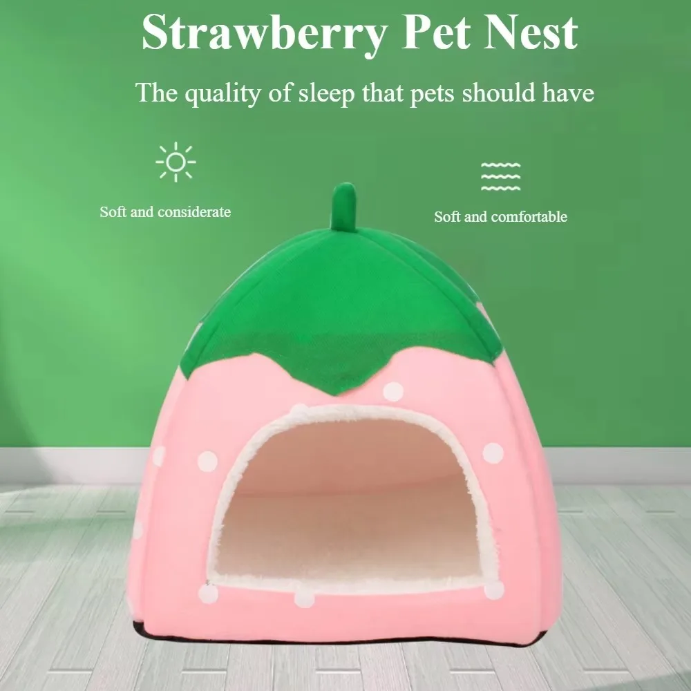 Strawberry Hamster Hideaway Hut Cage Accessories for Autumn Winter Cute Pet Sleeping Utensils House Guinea Pig Hideout Small Bed