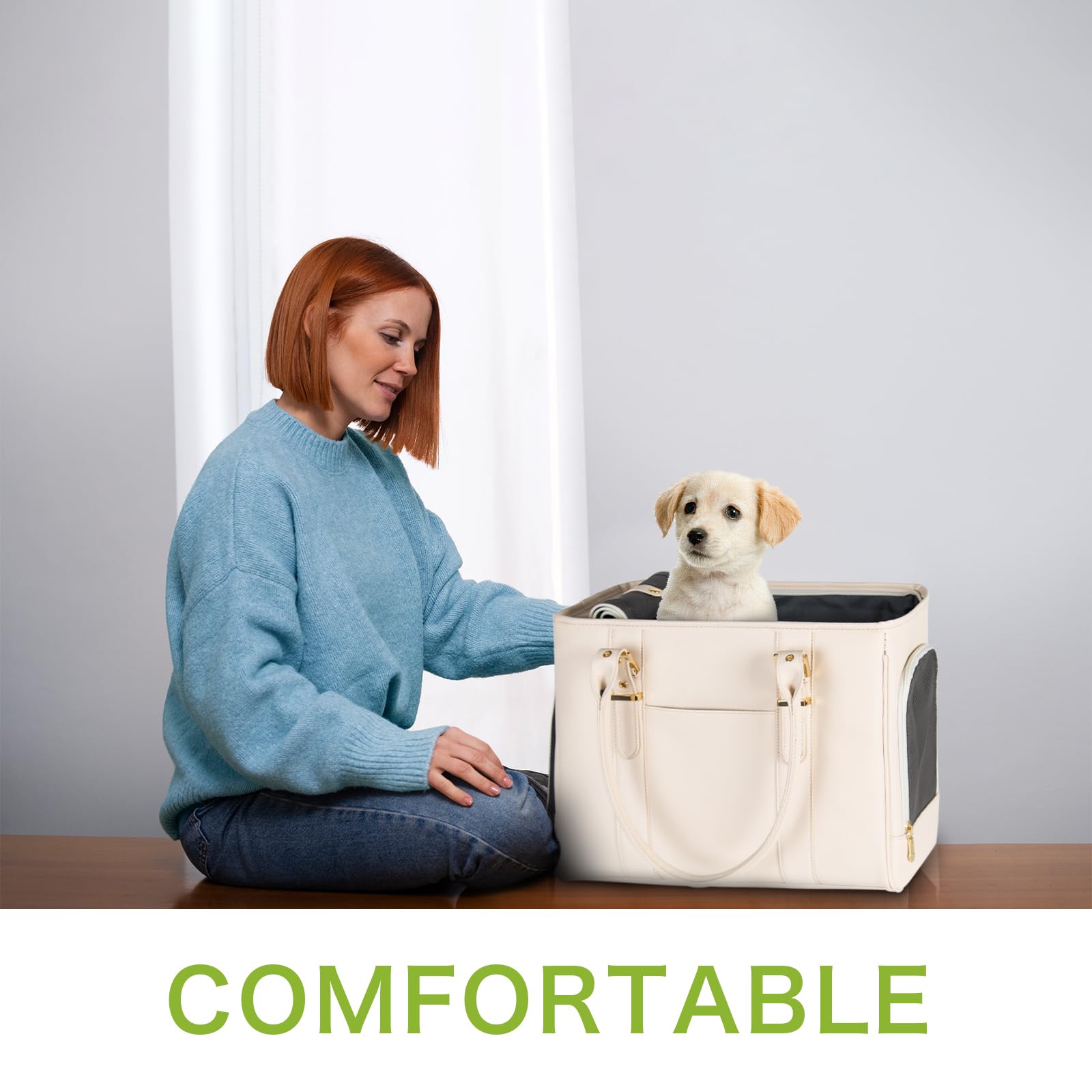 Fashion Pet Carrier Dog Purse Cat Bag Soft-Sided Carriers Travel Airline Approved, Stylish Leather Tote Handbag for Small Animal Puppy Kitten