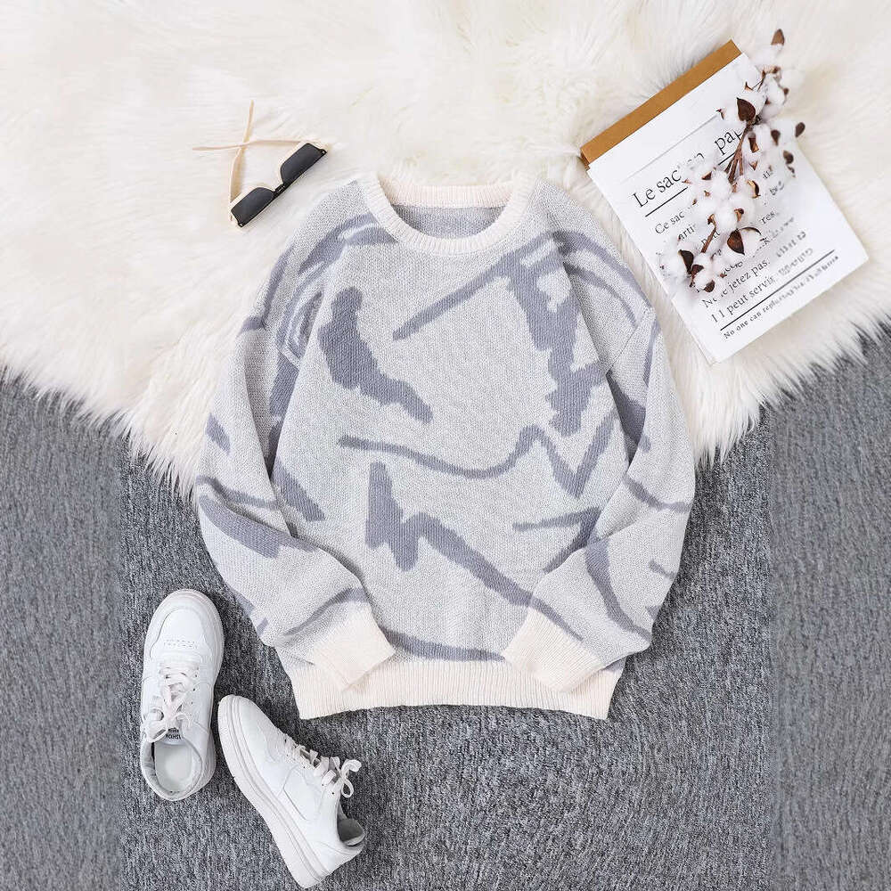 Trendy men women, loose round neck knitted for autumn and winter, long sleeved sweater
