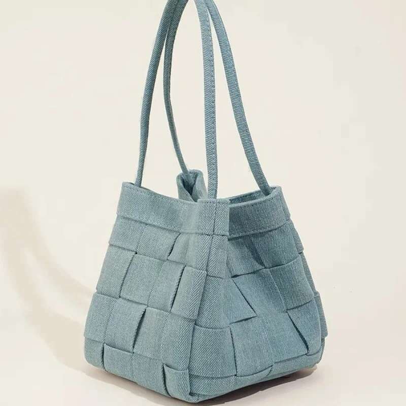 Small Handmade Woven Handbag Simple And Fashionable Canvas Bucket Denim One Shoulder Crossbody Bag 2 Shapes designer handbags women