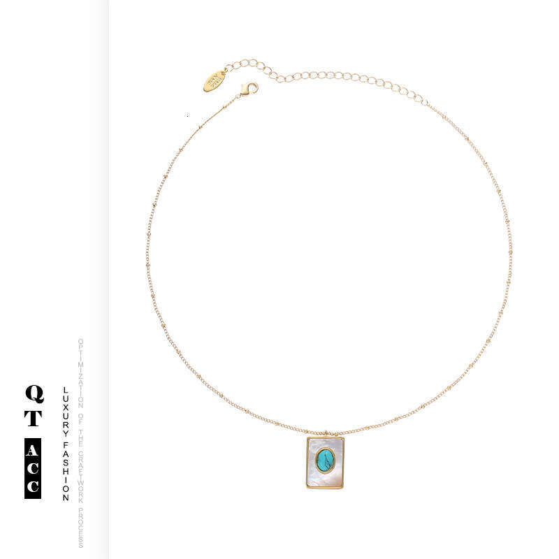 Trendy square fashion natural stone shell gold necklace women's versatile high-end titanium steel jewelry
