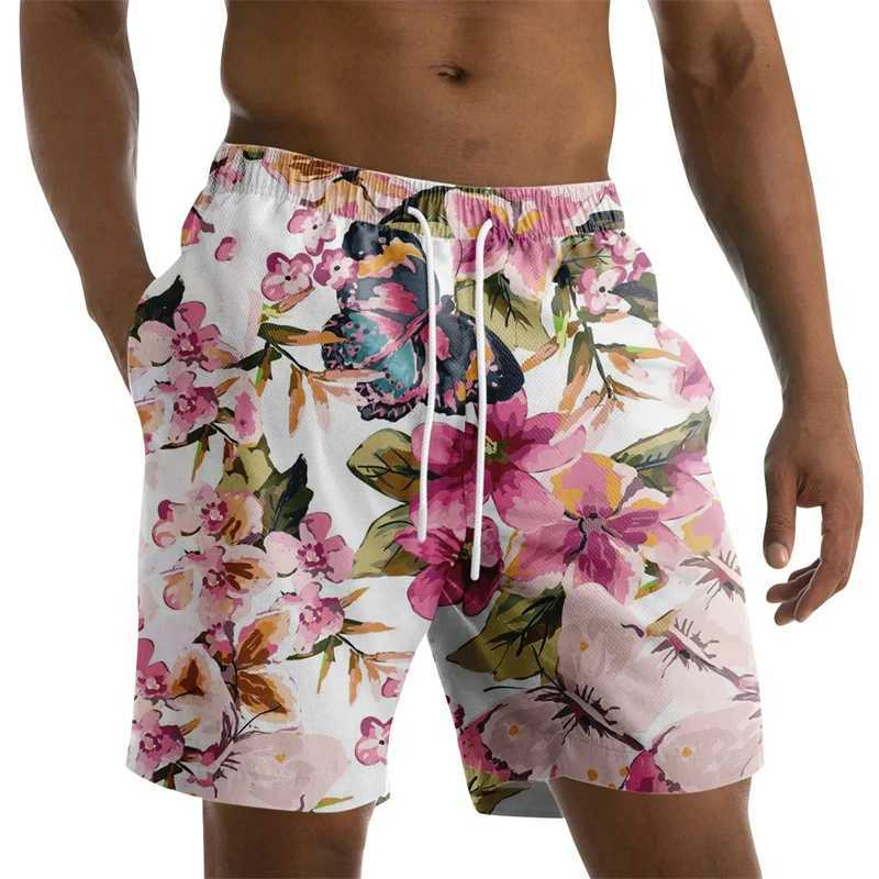 Coconut leaf mens flower beach fabric summer plus size swimsuit mens board shorts casual Hawaii 3D holiday tree trunk stripesXJ250304