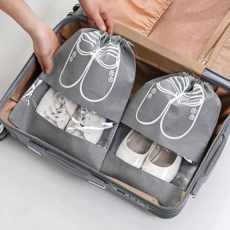 Ship from US Convenient Waterproof and Portable Shoe Storage Bag Set of 5 Lightweight Nonwoven Fabric Closet Organizer for Travel Handy 250305FBB
