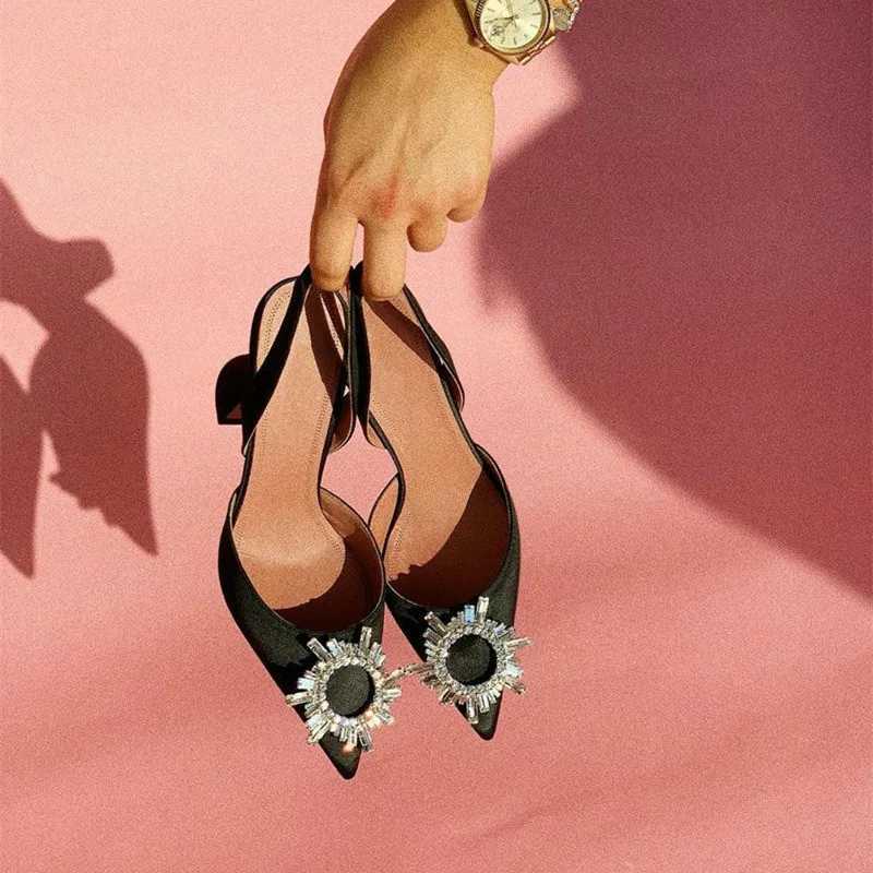 2024 Bow Rhine High H Suower Silk Pointed Party Sandals For Wen Wedding Shoes Y250304