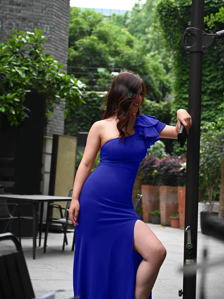 Summer One Shoulder Split Sexy Dress Sleeveless Sloping Shoulders Dresses 250304