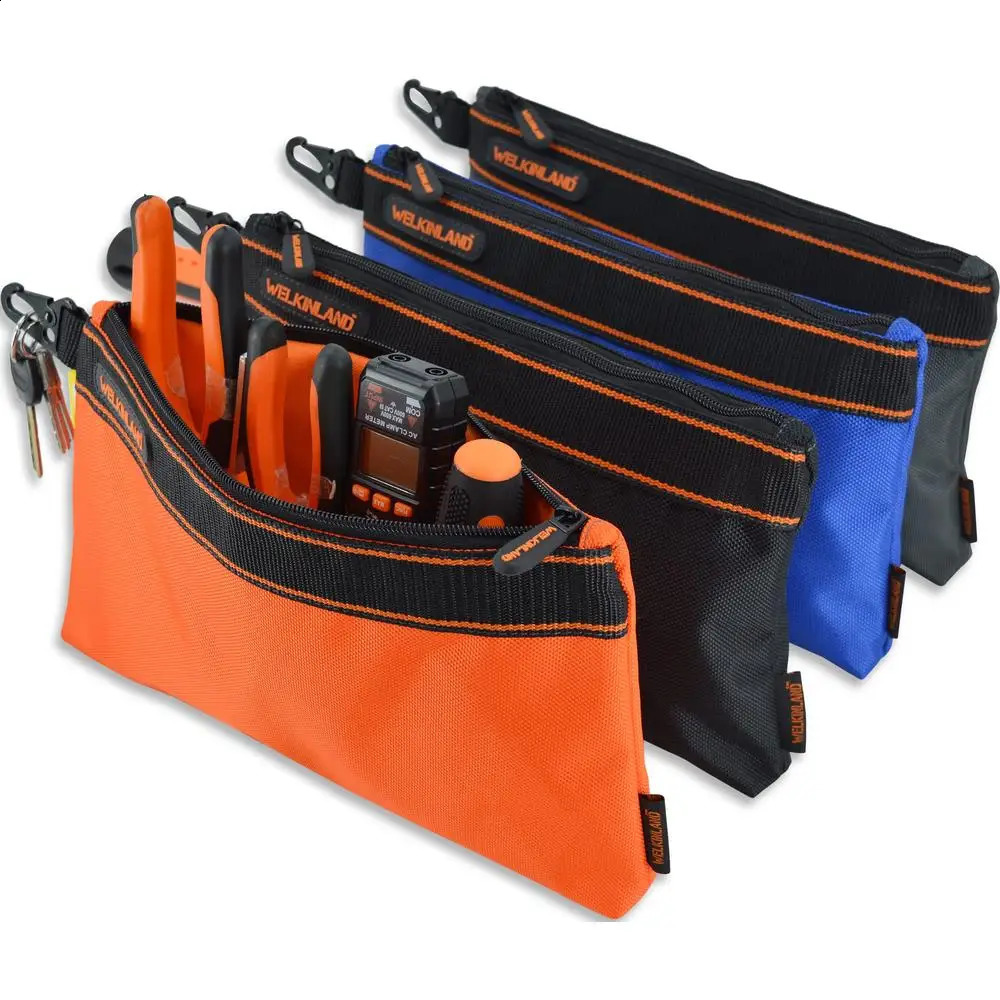 Ship from US MultiTask Spacious Small Zippered Tool Pouches 4Pack Set Orange Black Grey Blue ClipOn Electricians Bag 250305FBB
