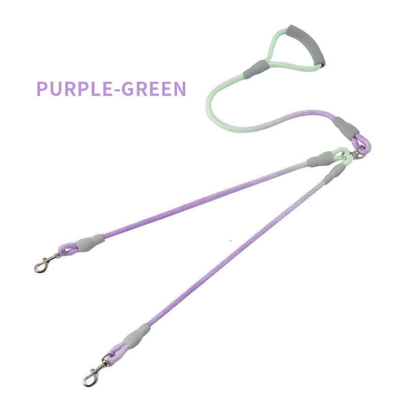 DHpet Pet Gradient Color Dog Walking Rope One To Two Traction Rope Anti-entanglement Double-headed Dog Rope Dog Chain Dog Traction Rope