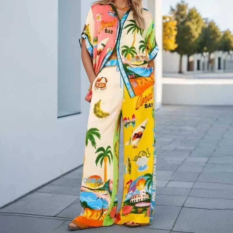 Fashion Women New Two Piece Sets Elegant Floral Print Single Breasted Shirt Wide Leg Pants Outfits Casual Office Lady Strtwear X250305