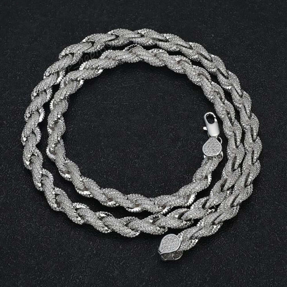 Full Iced Out Hip Hop Jewelry Moissanite Rope Chain Necklace Sterling Silver 12mm Twisted Diamond Rope Chain