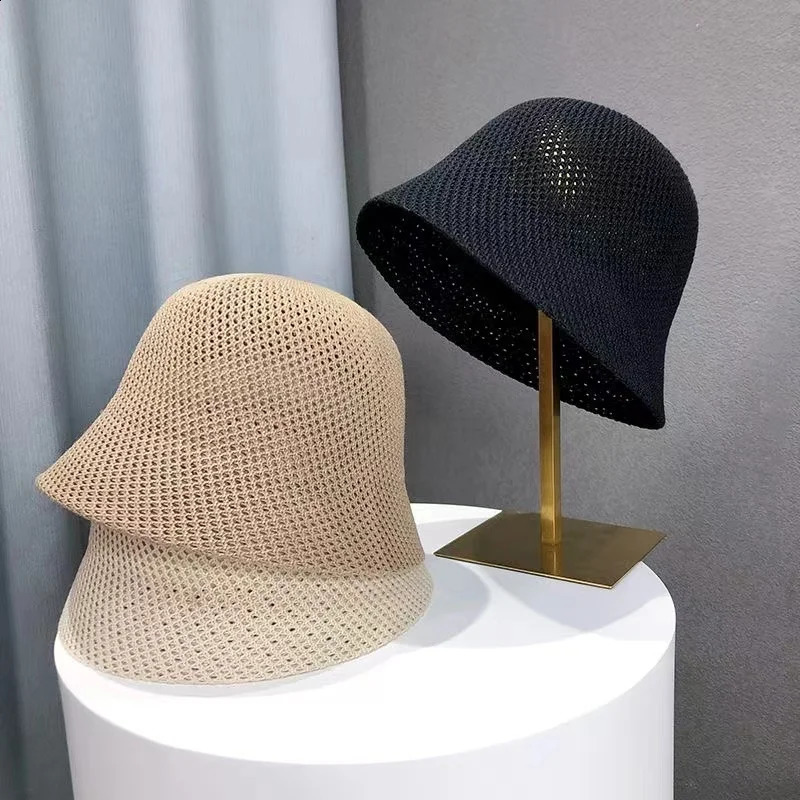 Women Bucket Hat Summer Hollow Out Thin Breathable Sun Hat Female Beach Panama Cap Fold Outdoor Japanese Lesure Fishierman Cap 250305