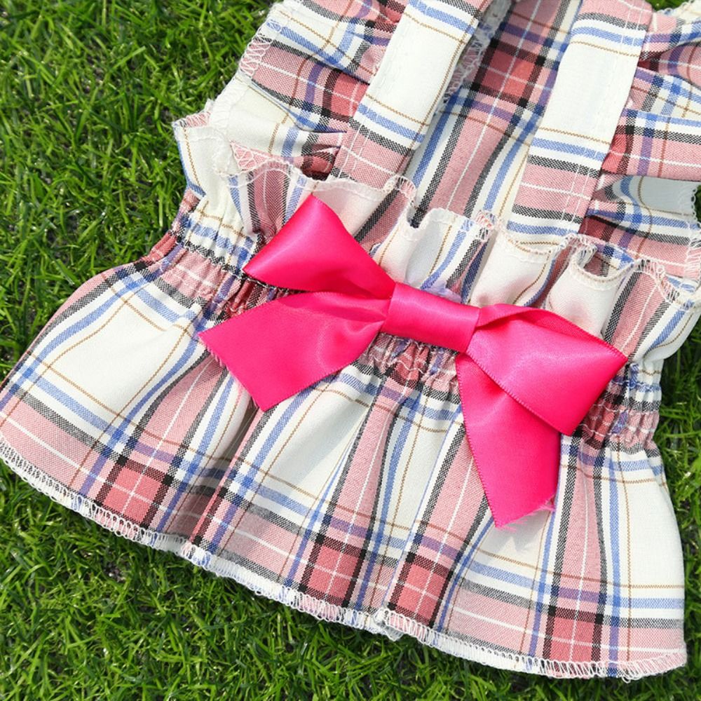 Pet Clothes Big Bow Cat Dog Plaid Dress Lovely Flounce Puppy Skirt Cute Skin-friendly Pet Dress Photograph Prop