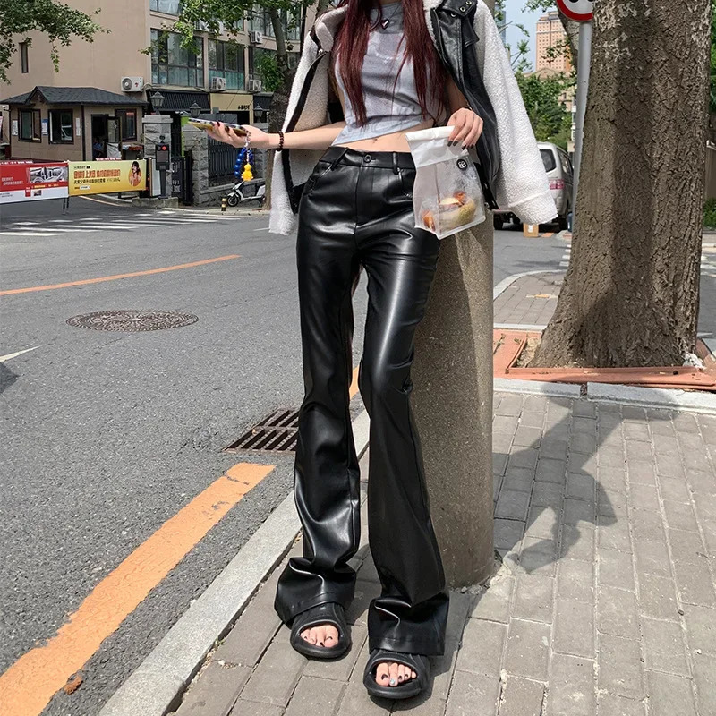 Urban Travel Casual PU Leather Pants BellBottom Comfortable Versatile City Chic Style Mens Trousers Arrival AutumnWinter 250304