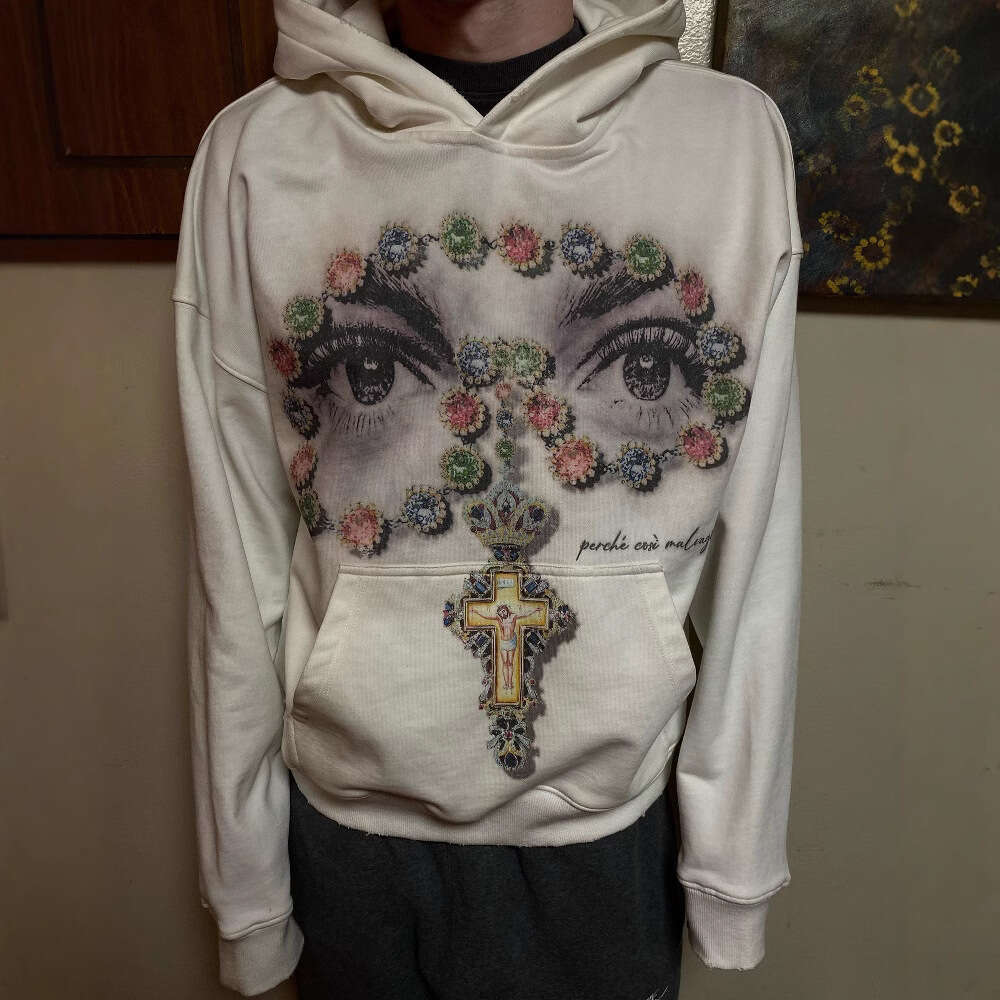 Y2K American Cool Face Cross 3D Stereoscopic Pattern Street Loose Clothing