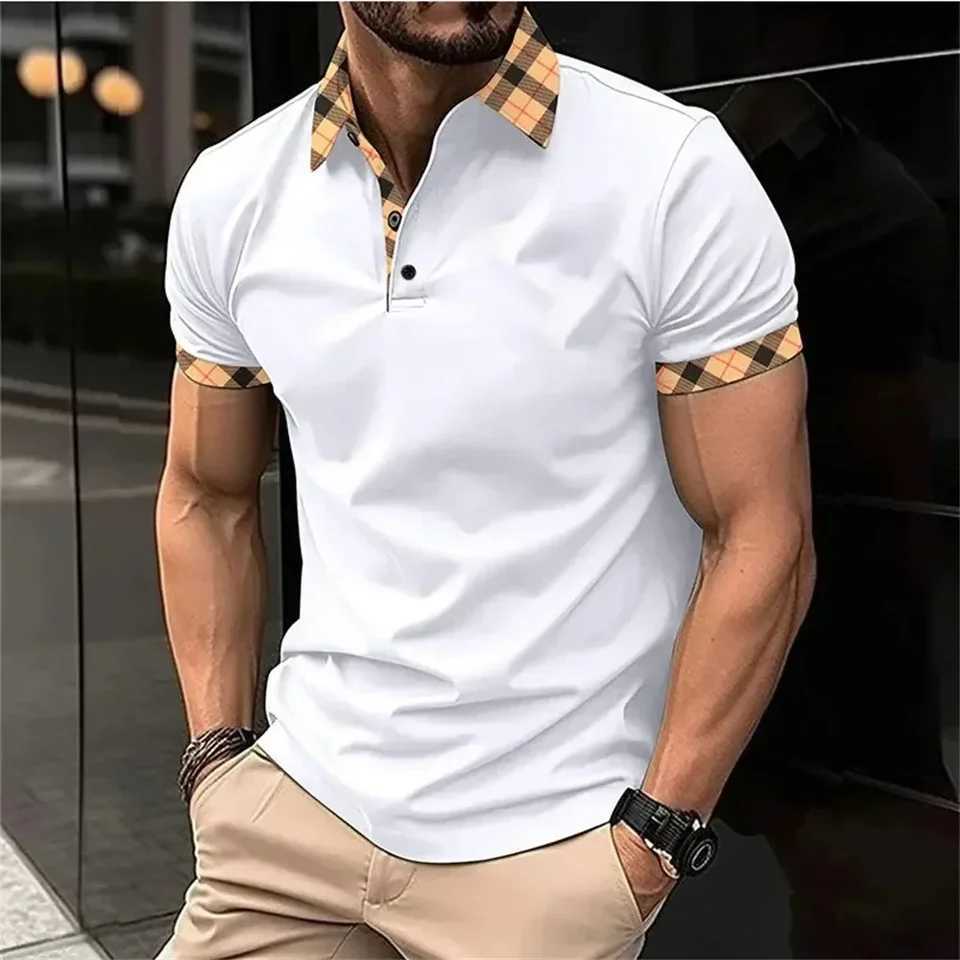 New Men Summer Clothes Short Sleeve Clothing Spell Color Digital Print Polo Shirt Men Business Clothing Golf Wear Street CasualT250225
