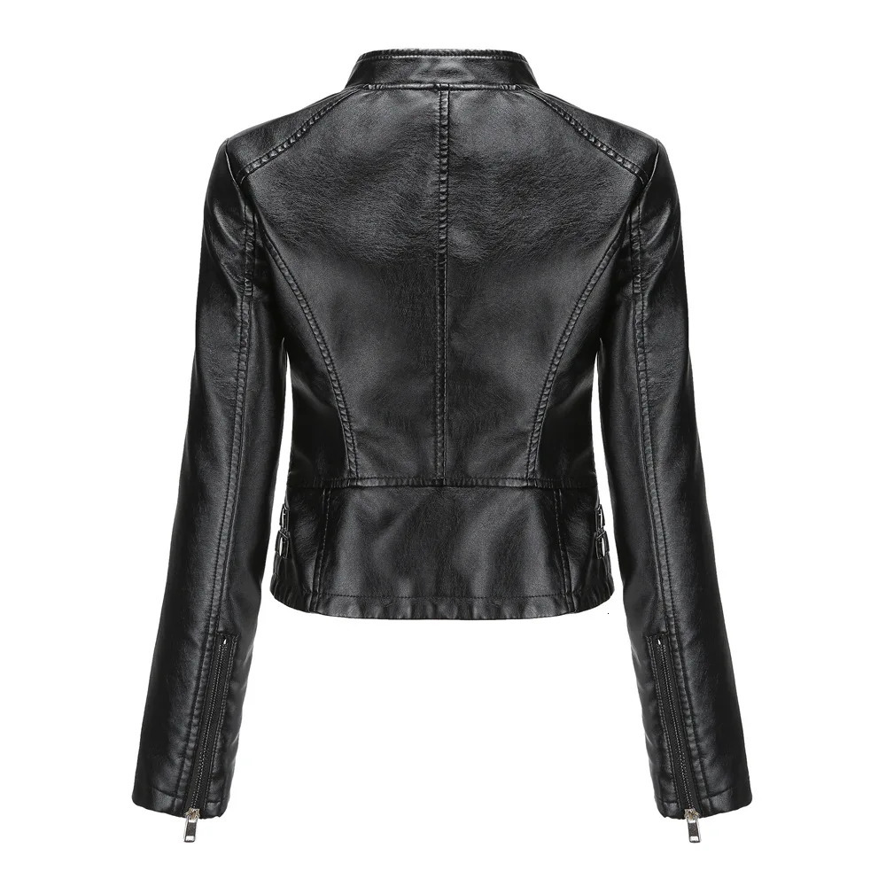 2024 Spring Autumn Womens Leather Jacket Female Riveted Stand Collar Casual Coats Motorcycle Clothing 250226