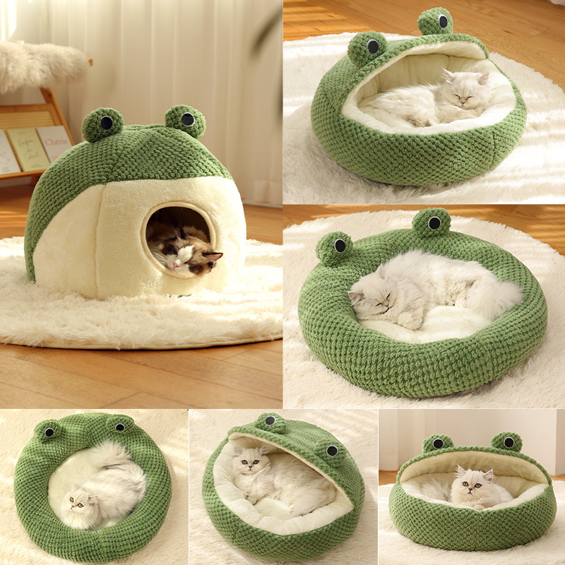 The new small frog series of semi-closed cat nest autumn and winter warm plush house dog house pet supplies pet bed