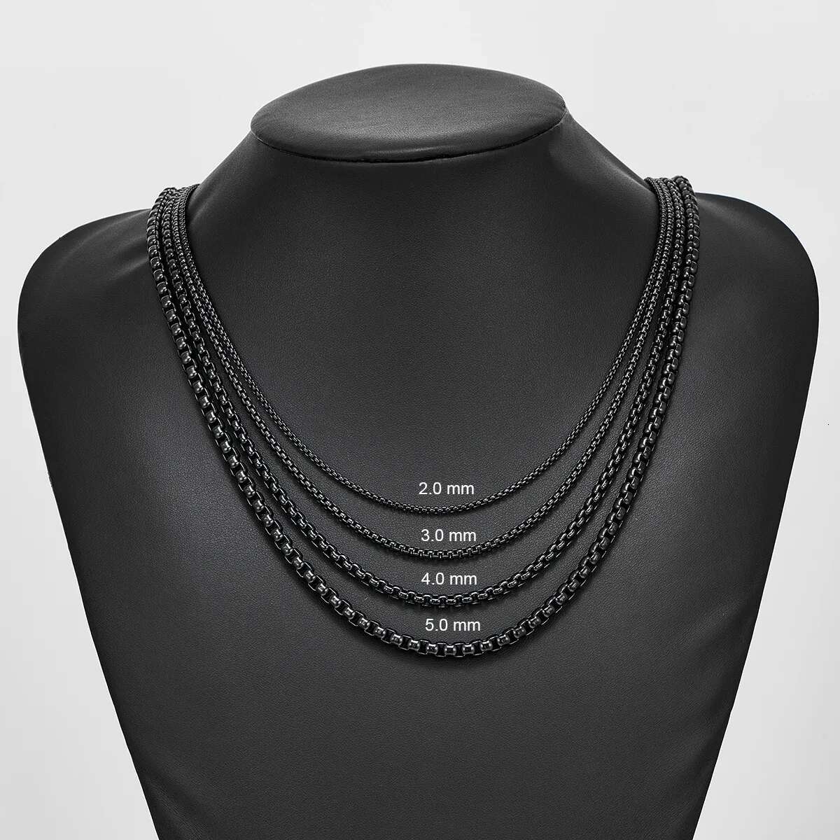 HIYEE 1 Piece 2mm/3mm/4mm/5mm Black Color Box k Chain Classic Curb Necklace Stainless Steel Jewelry for Men Women DIY Gift