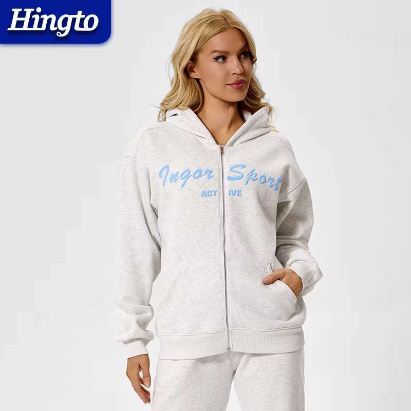Wholesale Cotton 50% Polyester Winter Women Zipper Hoodie 330 Gsm Zip Up Plus Size Women's Hoodies And Sweatshirts