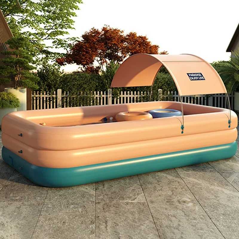 Outdoor Lawn Inflatable Kids Swimming Pool With Awning Quality PVC Portable Swimming Pool Summer Water Party PoolXJ250305