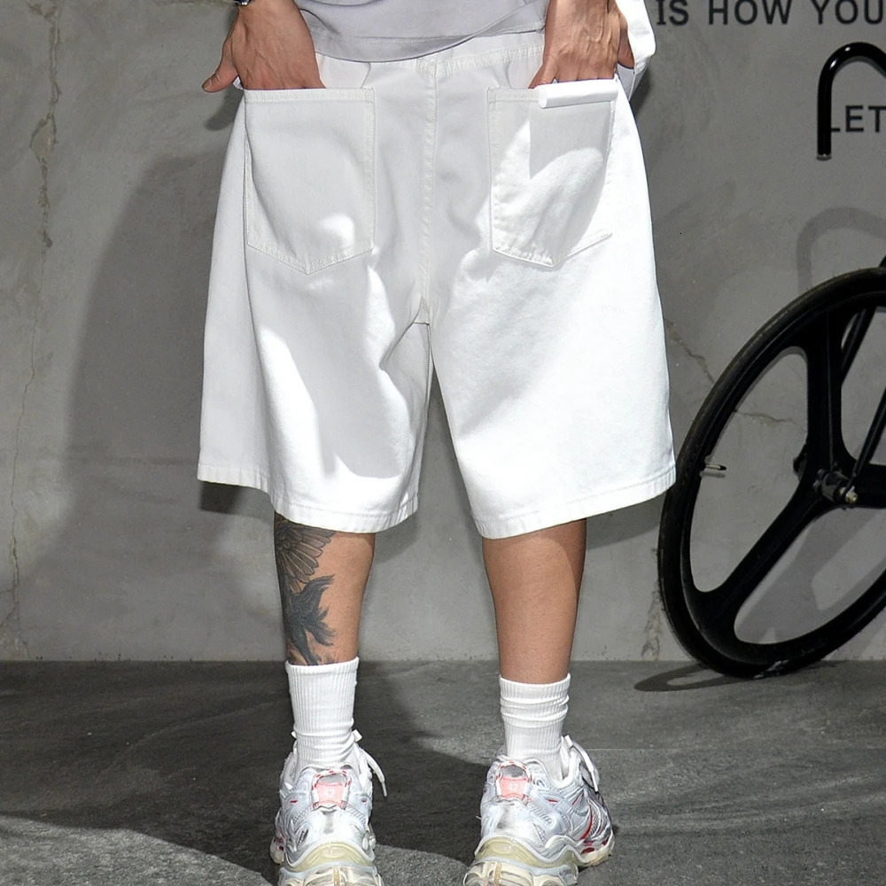 High Quality Hip Hop Streetwear White Baggy Denim Shorts Men Women Summer Korean Fashion Jorts Kpop Skateboard Short Jeans Male 250304